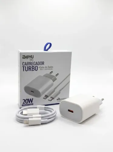 Carregador Turbo 20W USB-C + Cabo Lightning (iPhone) | Novo