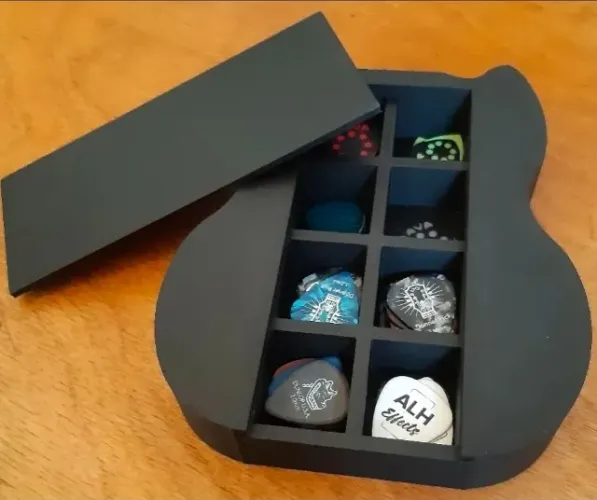 Porta Palhetas De Guitarra E Violão Formato Guitarra - Case Organizador Com 8 Divisórias