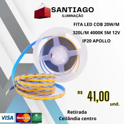 FITA LED COB 20W/M 320L/M 4000K 5M 12V IP20 APOLLO