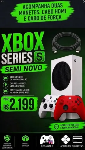 : ? XBOX SERIES S COMPLETO + 2 CONTROLES (BRANCO + VERMELHO) | PRONTO PRA JOGAR!