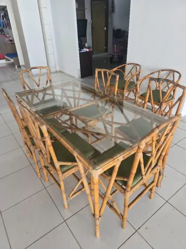JOGO DE SALA DE JANTAR/ESTAR RUSTICO EM BAMBU EM ATÉ 12 X COM JUROS DA MAQUINA