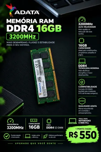 Memória RAM ADATA 16GB DDR4 3200MHz SO-DIMM