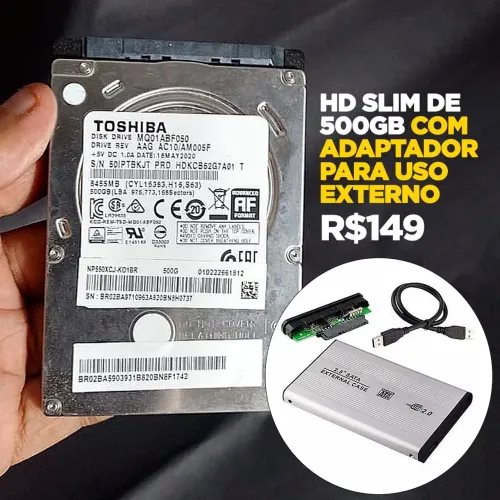 HD 500GB Toshiba Slim + Case Adaptador USB Externo - Notebook e PC