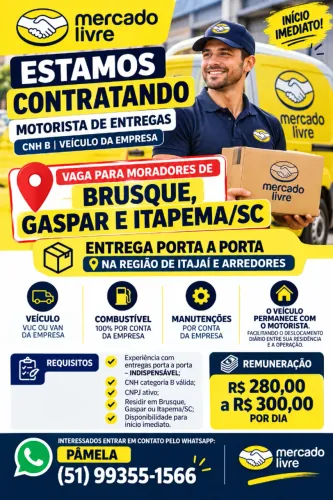 MOTORISTA ENTREGADOR CNH B E CNPJ ATIVO