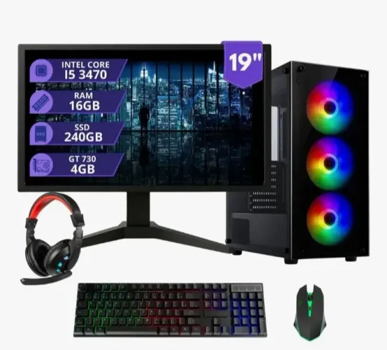 Pc Gamer Completo I7 3.4ghz 16gb Ssd 480gb 500w Monitor 19