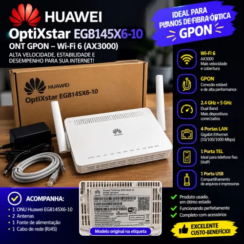 **Huawei OptiXstar EG8145X6-10 Wi-Fi 6 GPON - Completo**