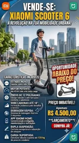  Oportunidade Patinete novo xiaomi Scooter 6 800 W 