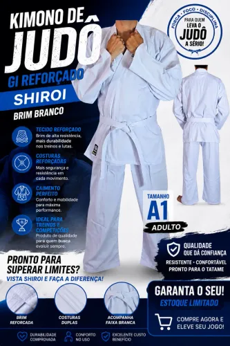 Kimono Judô Gi Reforçado/brim Branco Shiroi Adulto- A1