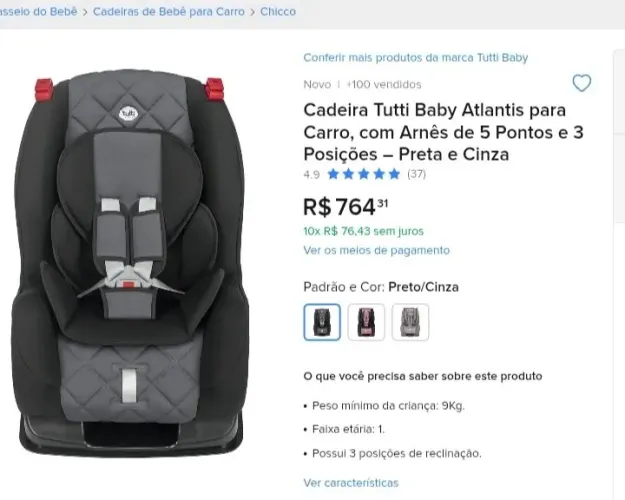 Cadeirinha para carro Tutti Baby