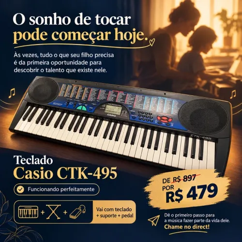 Teclado Casio CTK-495 + Suporte + Pedal - R$ 850