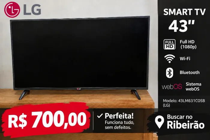 Vendo smart tv 43'' perfeita, controle original, tudo funcionando.