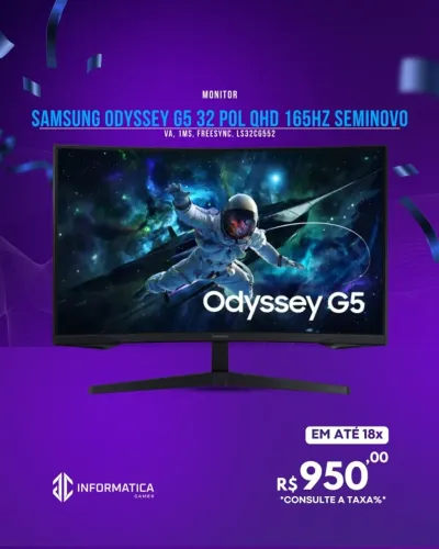 MONITOR SAMSUNG ODYSSEY G5 32 POL QHD 165HZ SEMINOVO