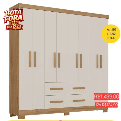 PROMOÇÃO URGENTE - Guarda-Roupa de CASAL com 8 PORTAS 4 GAVETAS apenas 12x R$124,90
