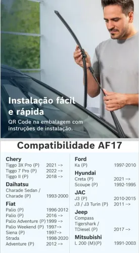 Palheta Unitária Limpador Parabrisa Silicone Bosch AF17 Original