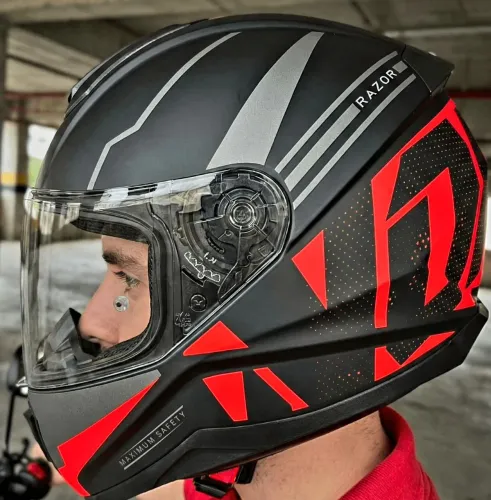 Capacete Norisk Razor Full Matte Black Vermelho Integral Tamanho 60