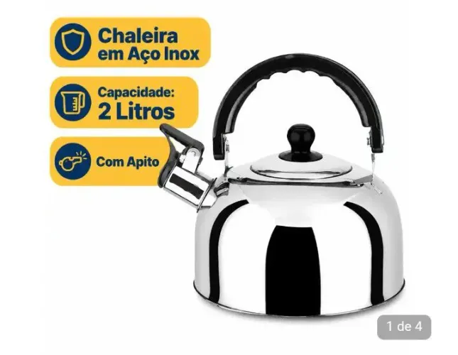 Chaleira de aço inox 2l apito cabo térmico para fogão
