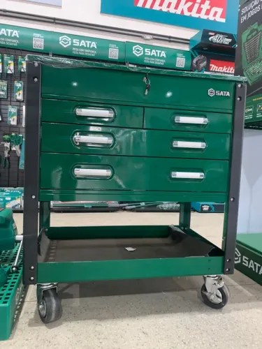 CARRO PARA FERRAMENTAS TIPO GABINETE COM 4 GAVETAS E BANDEJA AUXILIARES