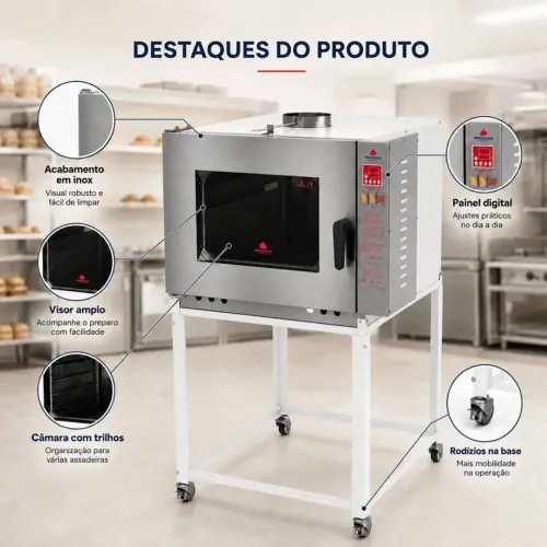 Forno turbo a gás 5 esteiras bivolt + armário de fermentação para 400 pão 