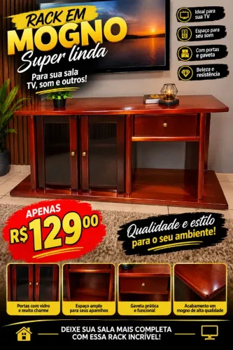 Rack em mogno super linda para sua sala tv som e outros