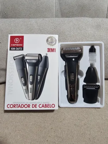 Aparador KAPBOM KM-3672 3 em 1 - Cabelo, Barba e Nariz com Caixa