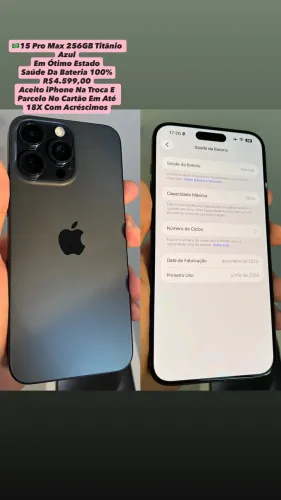 iPhone 15 Pro Max 256GB Titânio Azul | Aparelho Usado ( Em Ótimo Estado )