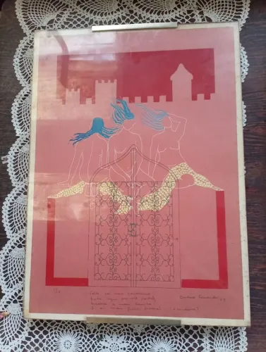 quadro antigo litografia as três graças assinado Cristina Fernandes