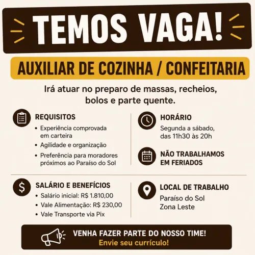 Auxiliar de Cozinha / Confeitaria - Ferista