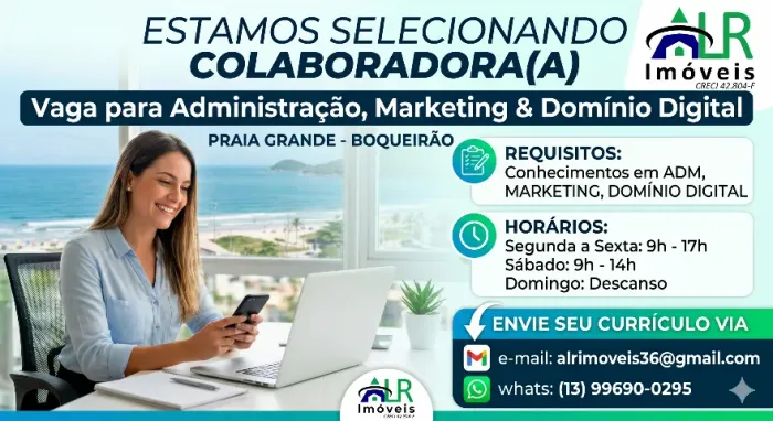 Buscamos colaborador, com conhecimentos em administração, marketing e domínio digital