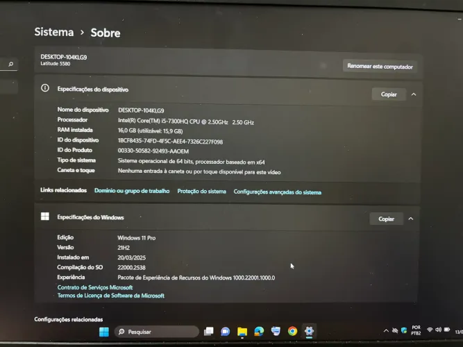 NOTEBOOK DELL LATITUDE 5580 i5 16GB NVMe 224GB - PRETO
