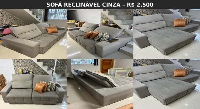Sofá Reclinável Cinza 2,50m - Excelente estado
