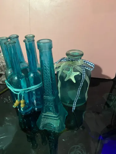 Kit 8 unidades garrafas azul turquesa para decoração