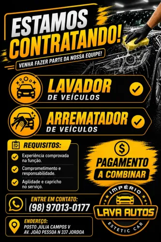 Estamos contratando Lavador e Arrematador !