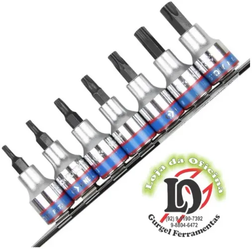 Jogo de Soquete Tipo Torx MACHO c/ 7 pcs T20, T25, T30, T40, T45, T50 e T55 - King Tony