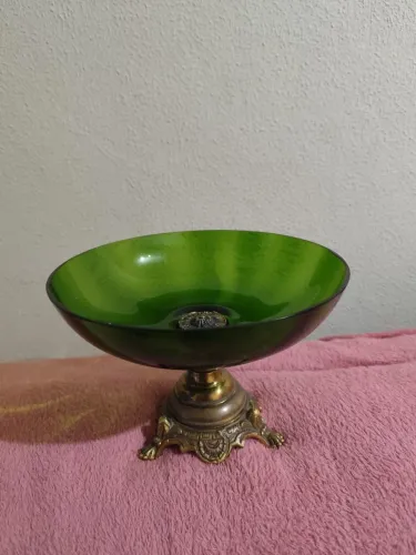 Centro de Mesa ,fruteira Cristal e Bronze Antiga