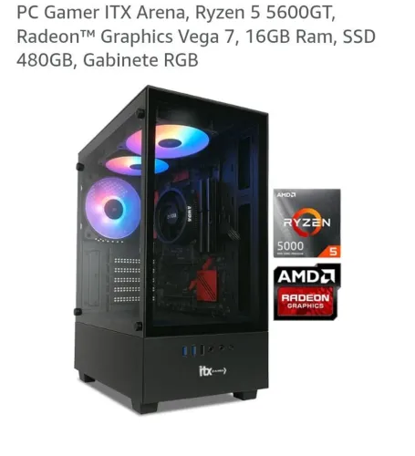 PC GAMER 16GB DE RAM , GABINETE RGB, SSD 480GB e Ryzen 5 5600GT.
