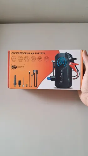 Auxiliar de Partida Portátil com Compressor de Ar 4 em 1