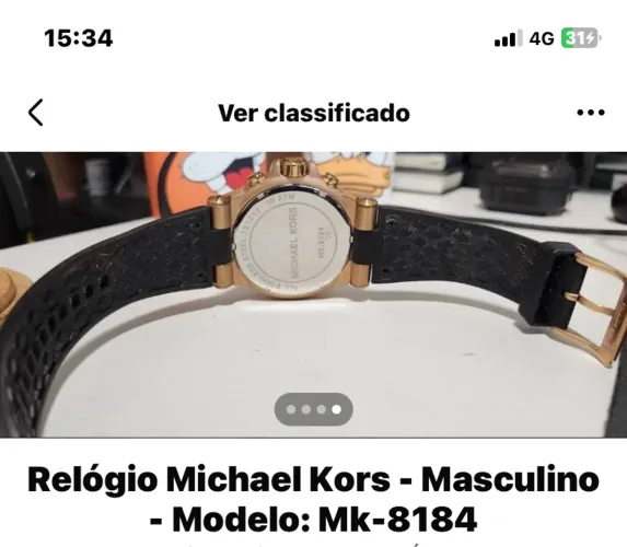 Relógio Michael Kors - pulseira azul e caixa Rose.