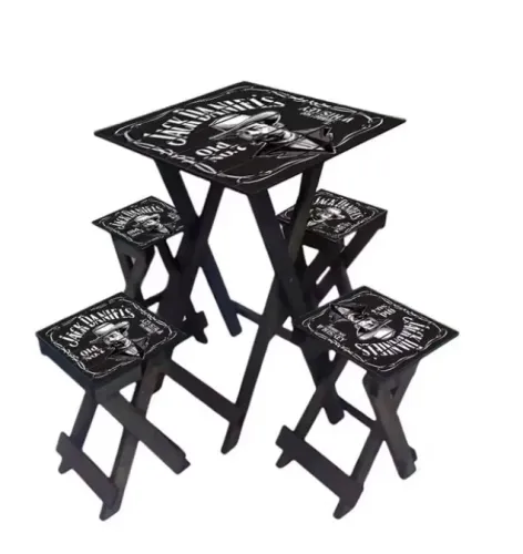 Mesa Dobrável Jack Daniel's de Madeira + 4 Bancos (Novo)