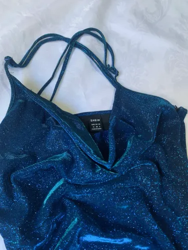 *Vestido Festa Brilho Azul Petróleo - Ajustável*