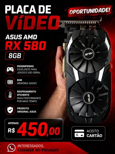 Placa de Vídeo AMD RX 580 8gb Original da Asus, Oportunidade, Aceito cartão.
