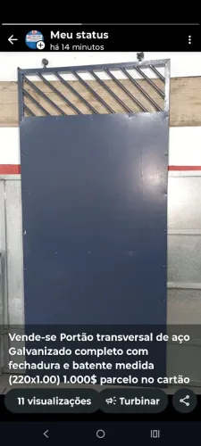 Vendo portão de ferro galvanizado com os batentes (220X1.00)