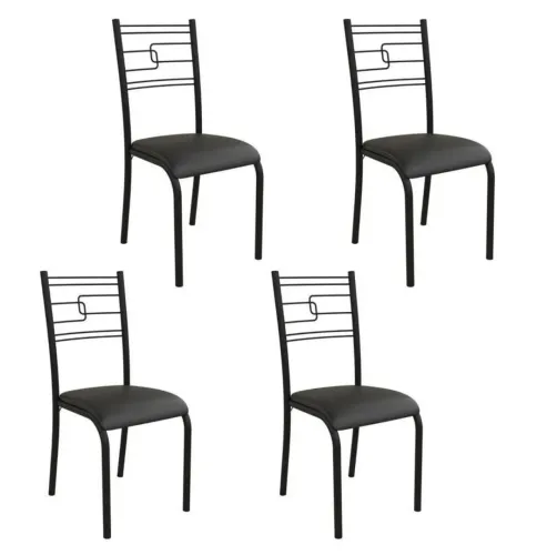 Conjunto 6 Cadeiras de Jantar Aco Carbono Assento Estofado Preto