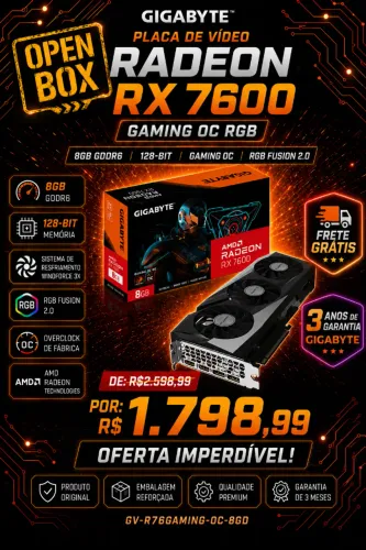 Placa de Vídeo Gigabyte RX 7600 Gaming OC RGB, 8GB(NF e Garantia 3 anos)
