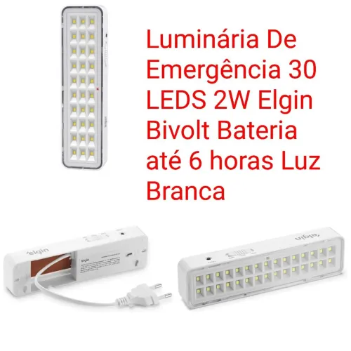 Luminária De Emergência 30 LEDS 2W Elgin Bivolt Bateria até 6 horas Luz Branca