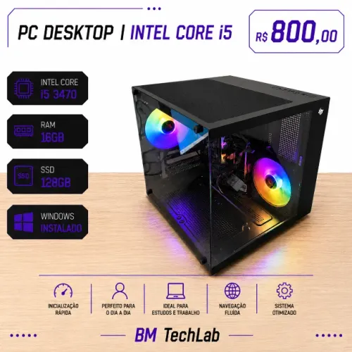 PC Desktop Intel Core i5 | 16GB RAM | SSD 128GB | Windows | Gabinete Gamer RGB | Novo