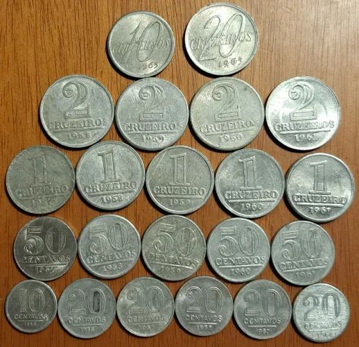 22 moedas brasileiras de aluminio de 1956 a 1965 bem conservadas