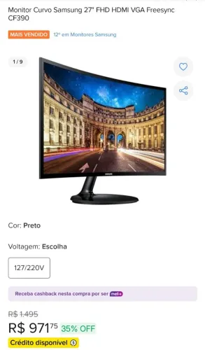 Monitor Curvo Samsung 27" FHD HDMI VGA Freesync<br><br>CF390