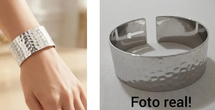 Pulseira larga, acabamento texturizado martelado