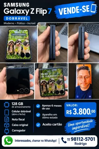 Samsung ZFlip 7, com nota fiscal e 6 meses de uso