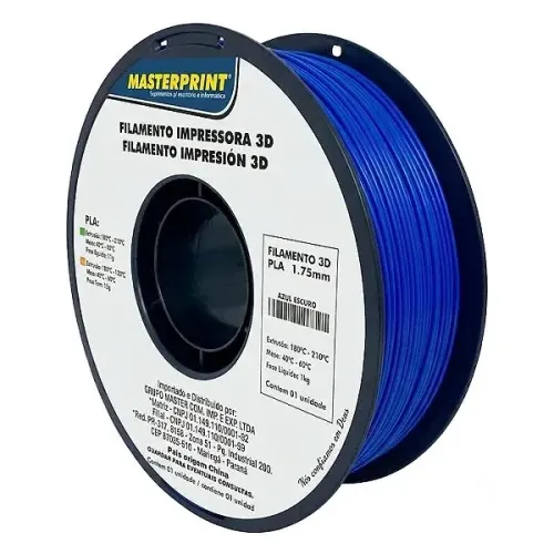 Filamento 3D PLA Brilhante 1kg 1.75mm Cor Azul Escuro Hyper Speed Textura Macia - Master